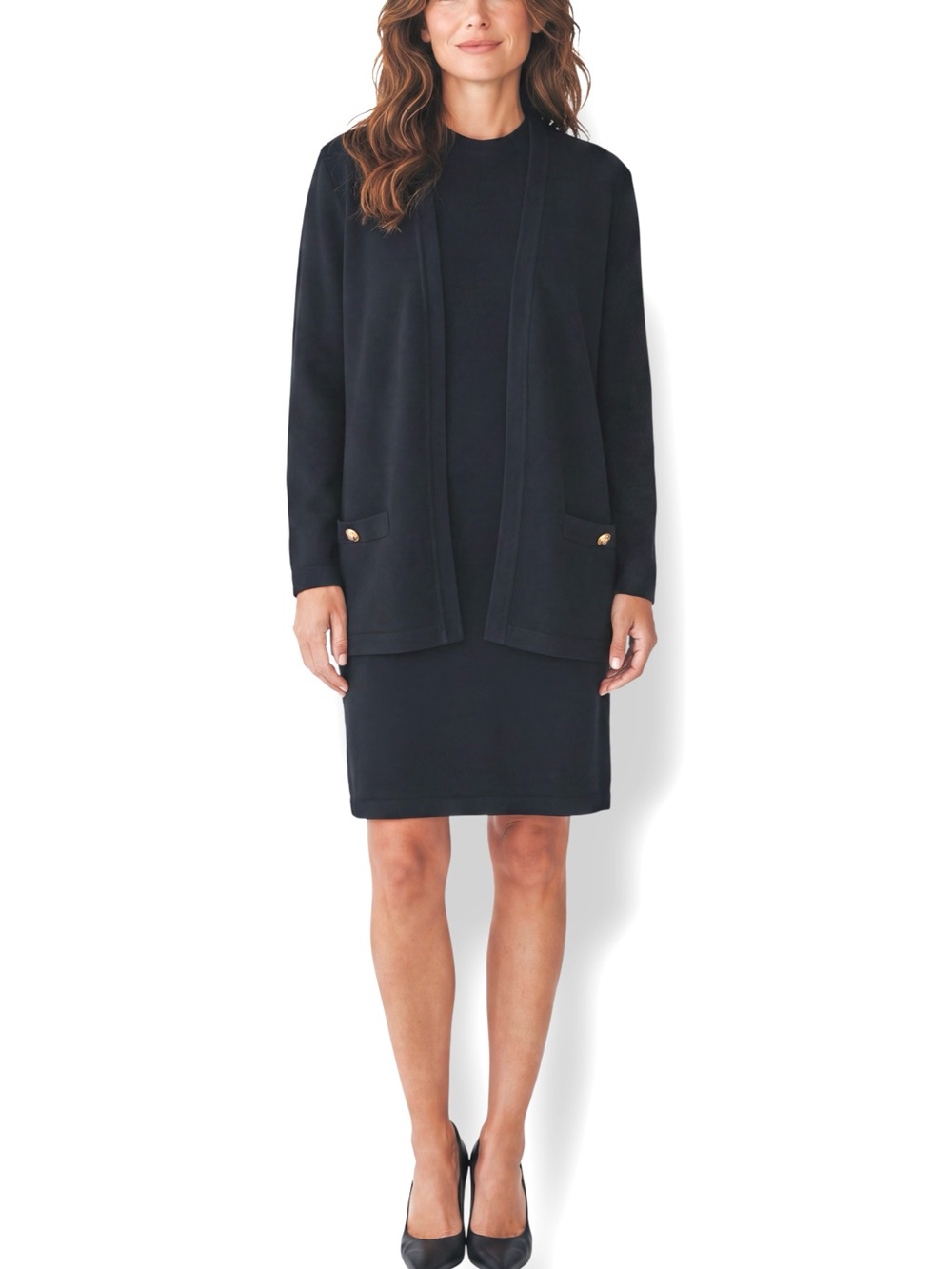 St. John Basics Black Santana Knit Dress Jacket 2 Piece Set M 10